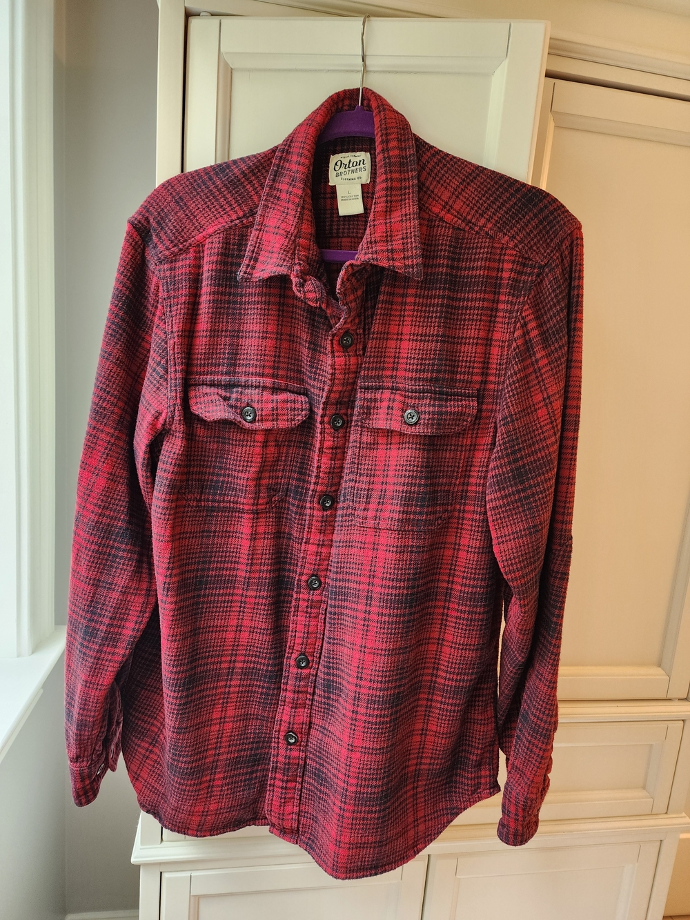 Orton Brothers Red Black Buffalo Plaid Flannel Shirt Men’s Large Heavyweight - Picture 2 of 5